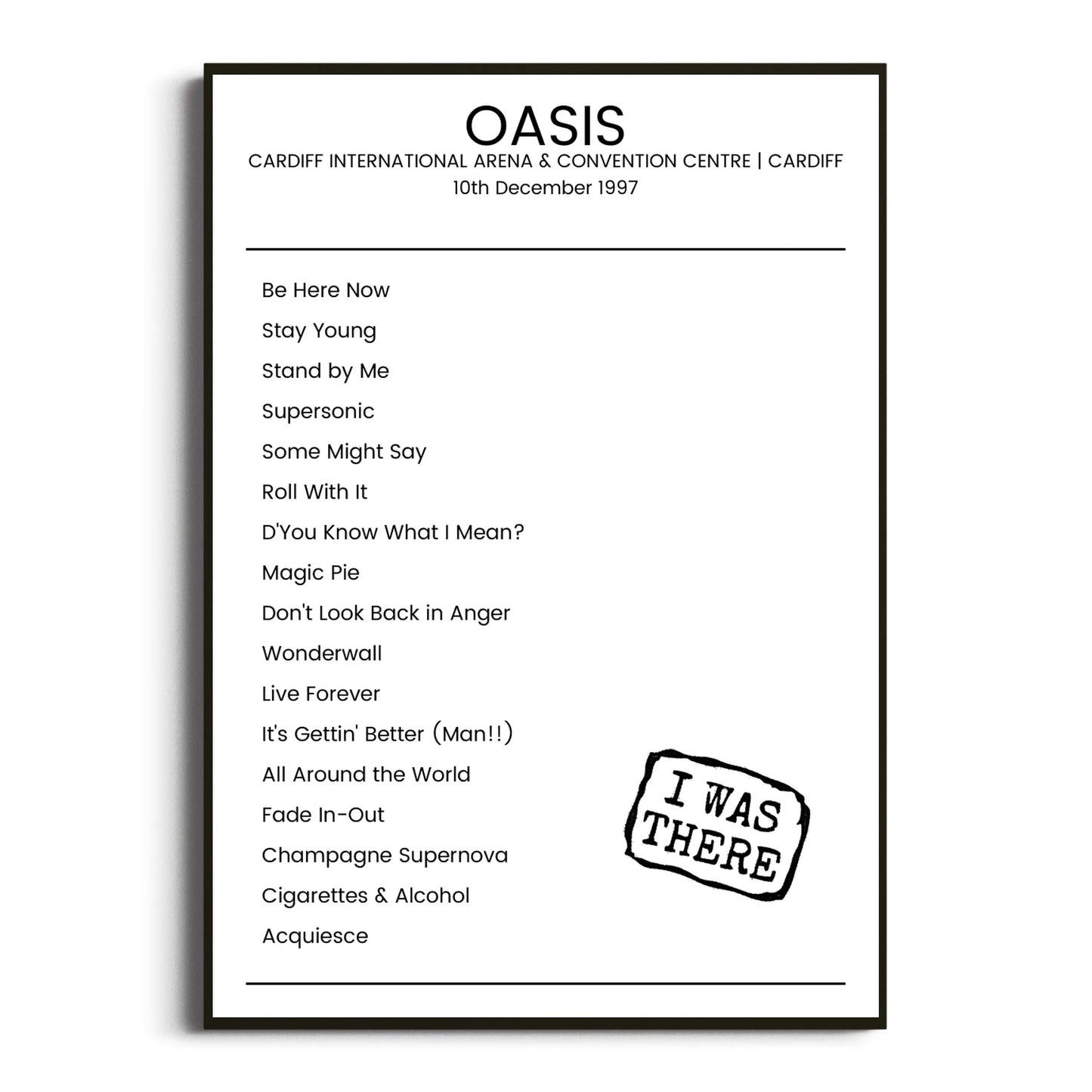 Oasis Cardiff 10 December 1997 Setlist Poster