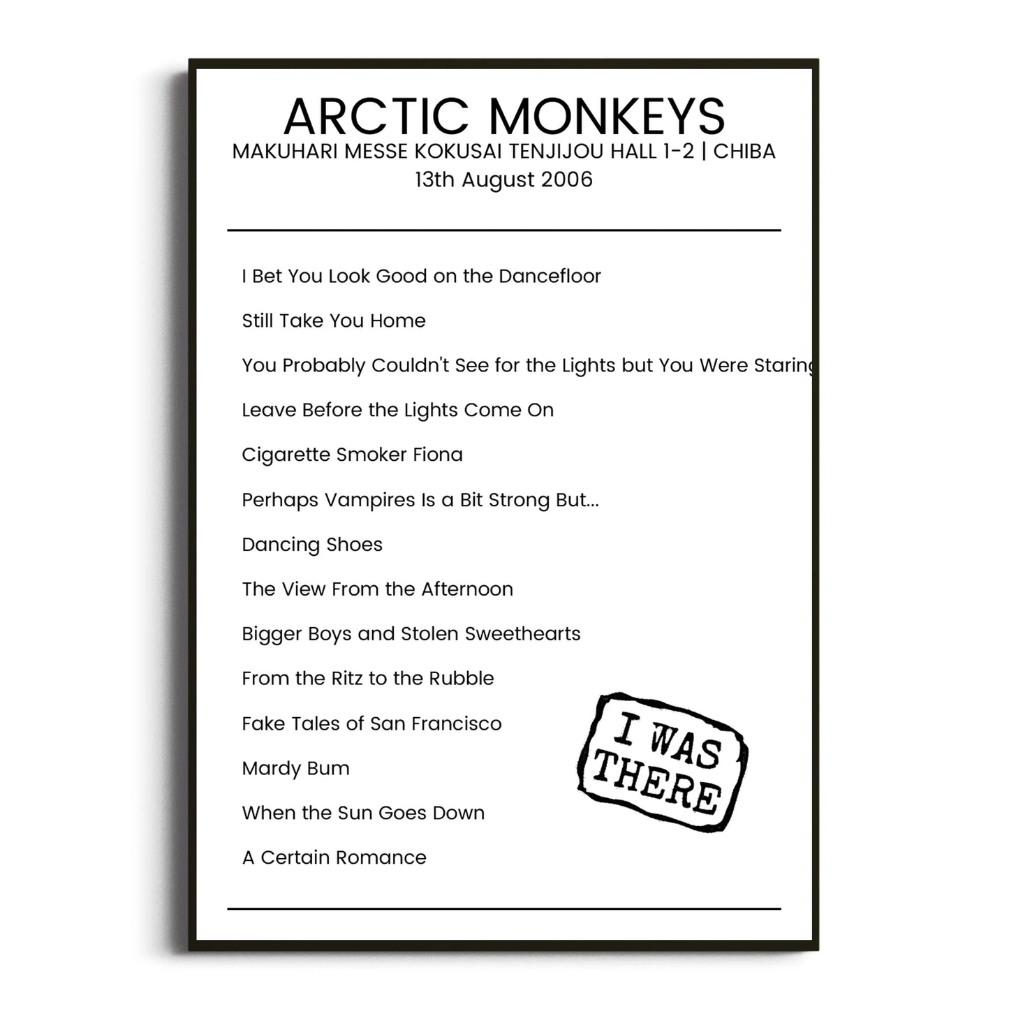 Arctic Monkeys Chiba 13 August 2006 Setlist Poster