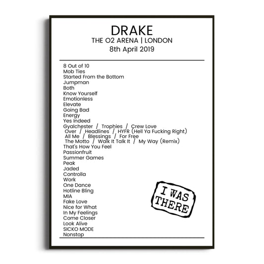 Drake London 08 April 2019 Setlist Poster