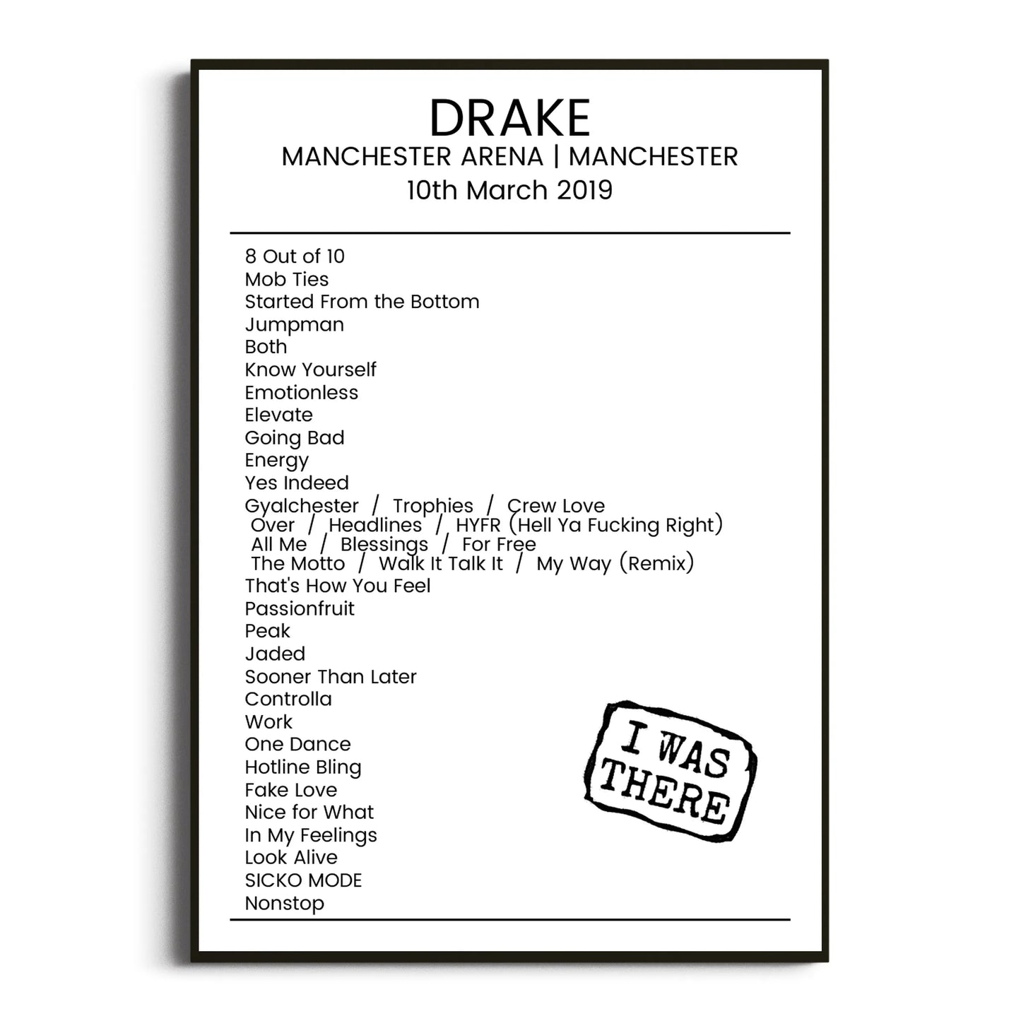 Drake Manchester 10 March 2019 Setlist Poster