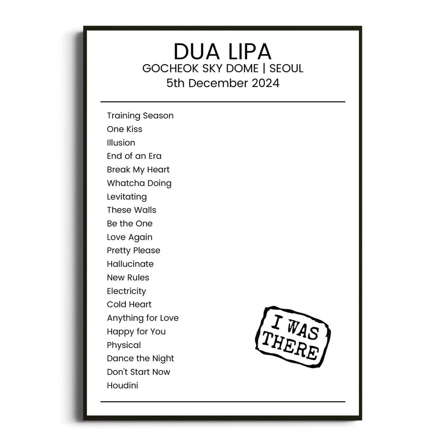 Dua Lipa Seoul 05 December 2024 Setlist Poster