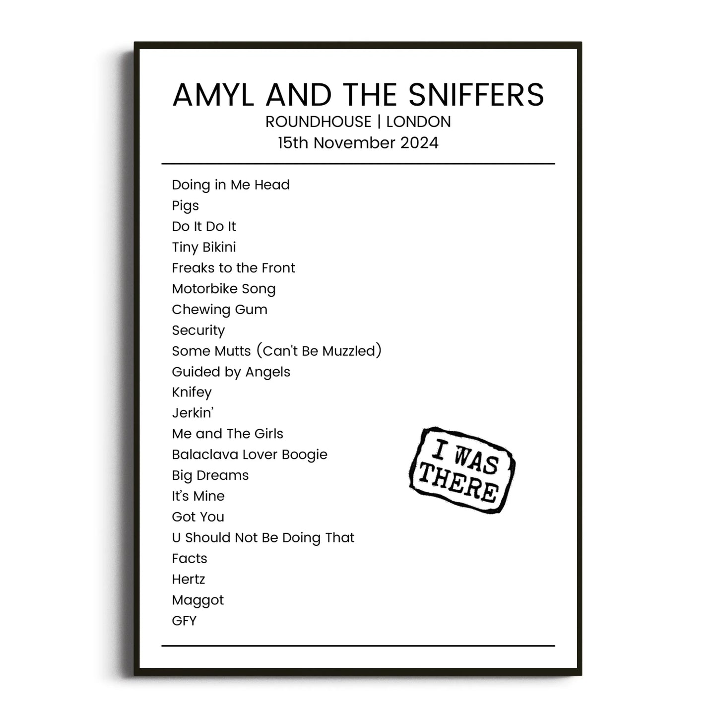 Amyl and the Sniffers London 15 November 2024 Setlist Poster