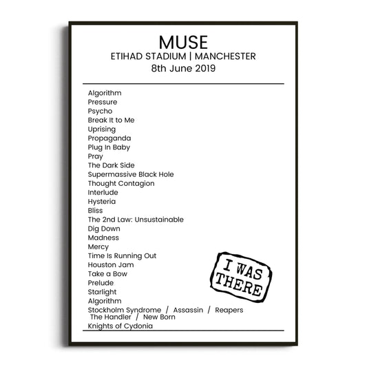 Muse Manchester 08 June 2019 Setlist Poster