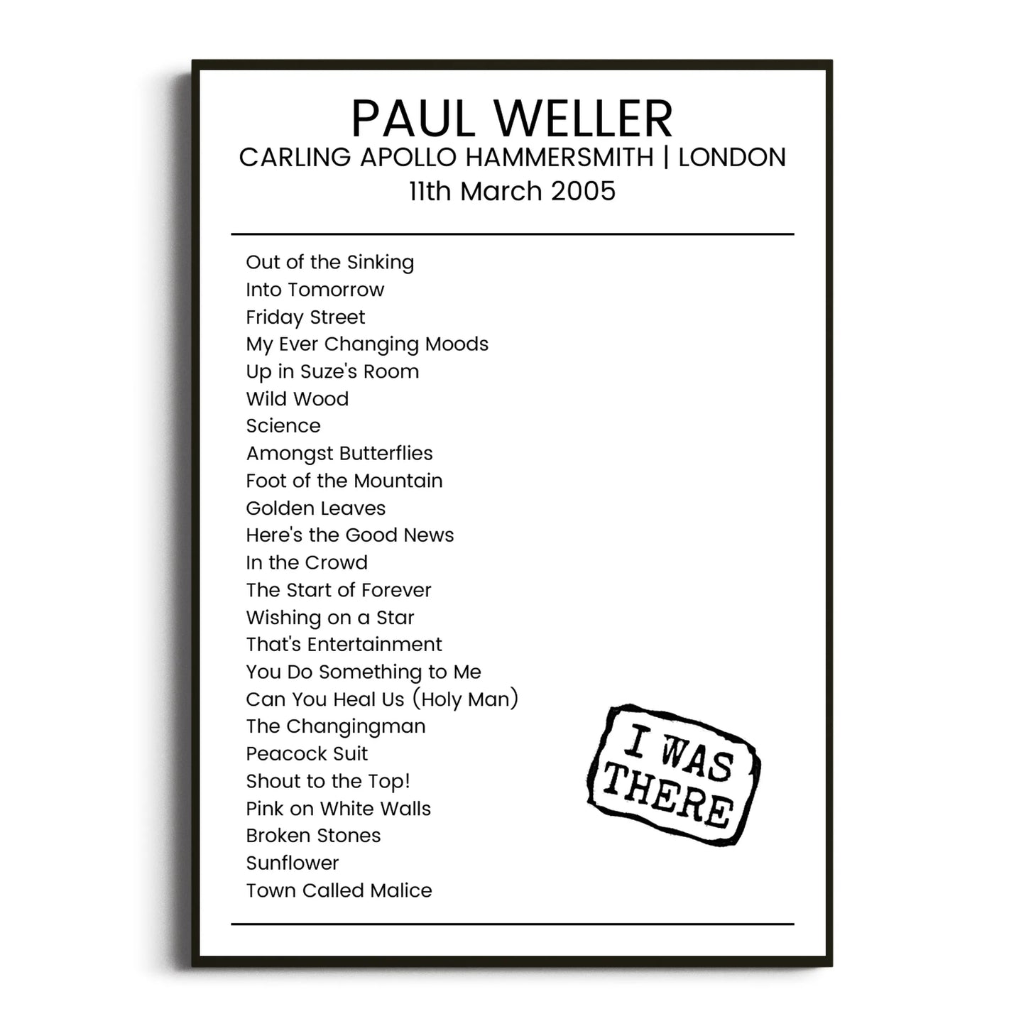 Paul Weller London 11 March 2005 Setlist Poster