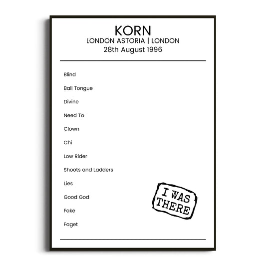 Korn London 28 August 1996 Setlist Poster