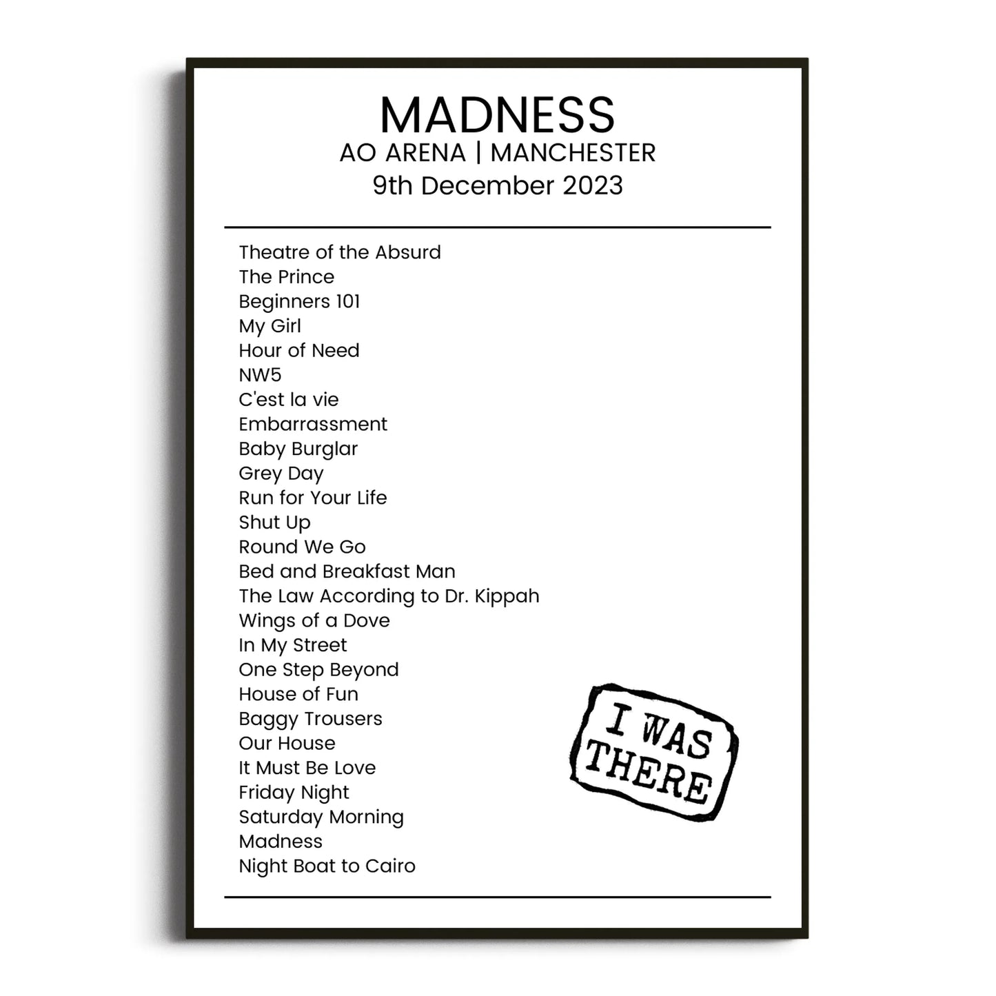 Madness Manchester 09 December 2023 Setlist Poster