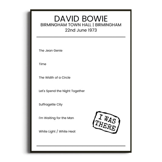 David Bowie Birmingham 22 June 1973 Setlist Poster