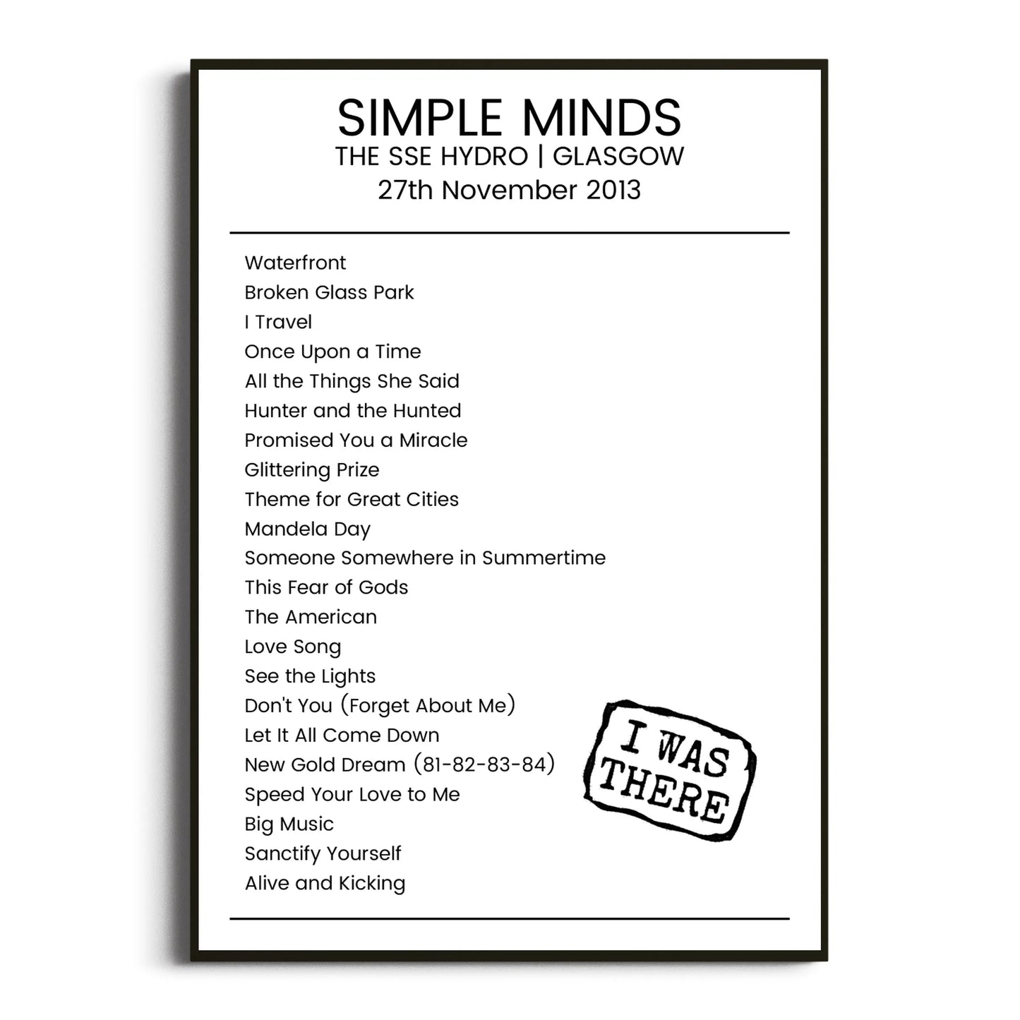 Simple Minds Glasgow 27 November 2013 Setlist Poster