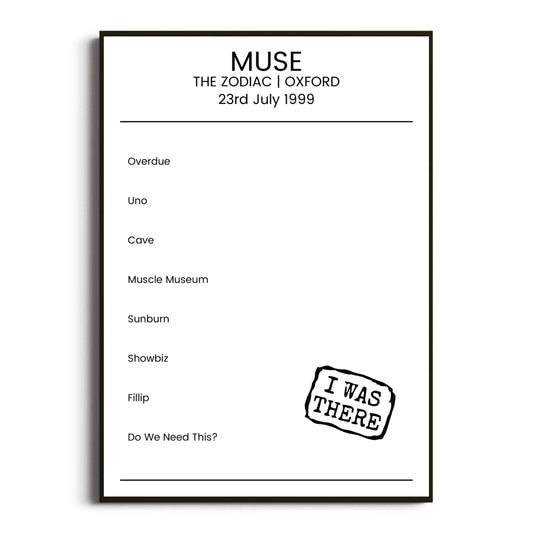 Muse Oxford 23 July 1999 Setlist Poster