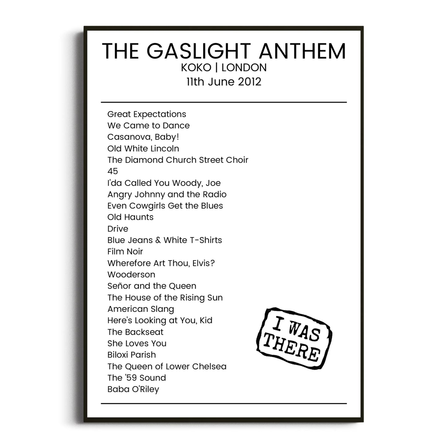 The Gaslight Anthem London 11 June 2012 Setlist Poster