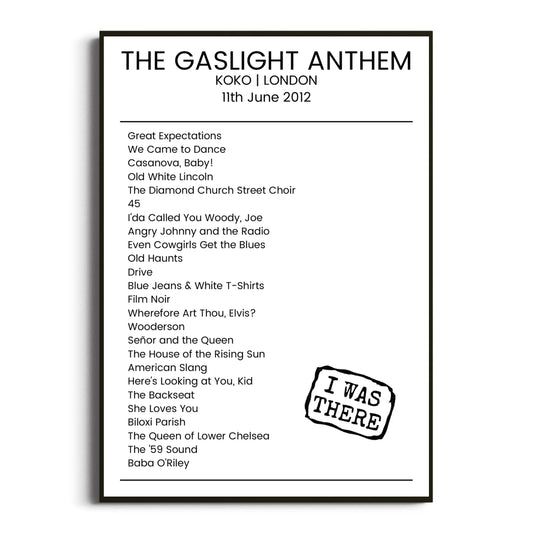 The Gaslight Anthem London 11 June 2012 Setlist Poster