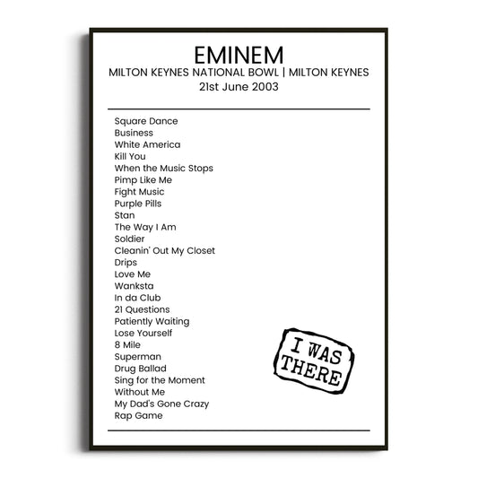 Eminem Milton Keynes 21 June 2003 Setlist Poster