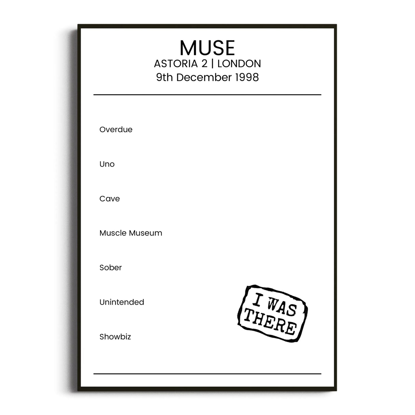 Muse London 09 December 1998 Setlist Poster