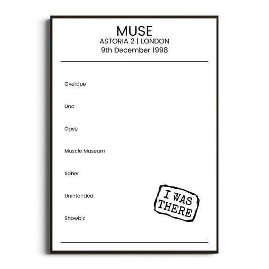 Muse London 09 December 1998 Setlist Poster