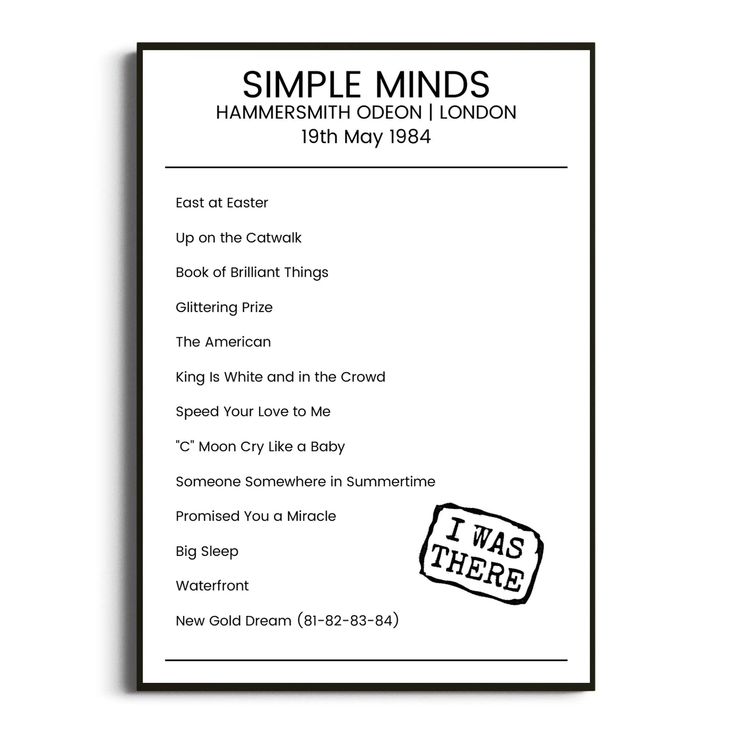 Simple Minds London 19 May 1984 Setlist Poster