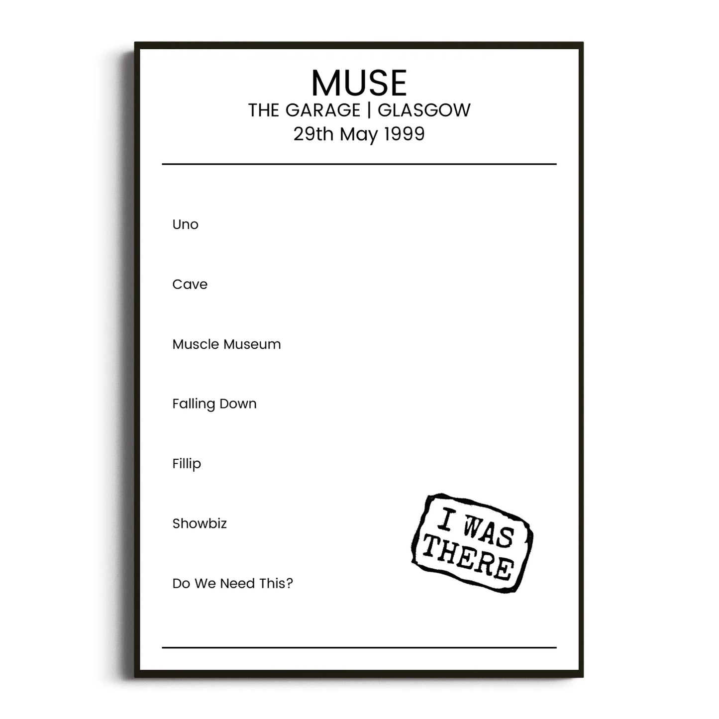 Muse Glasgow 29 May 1999 Setlist Poster