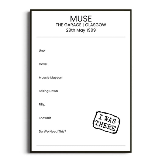 Muse Glasgow 29 May 1999 Setlist Poster