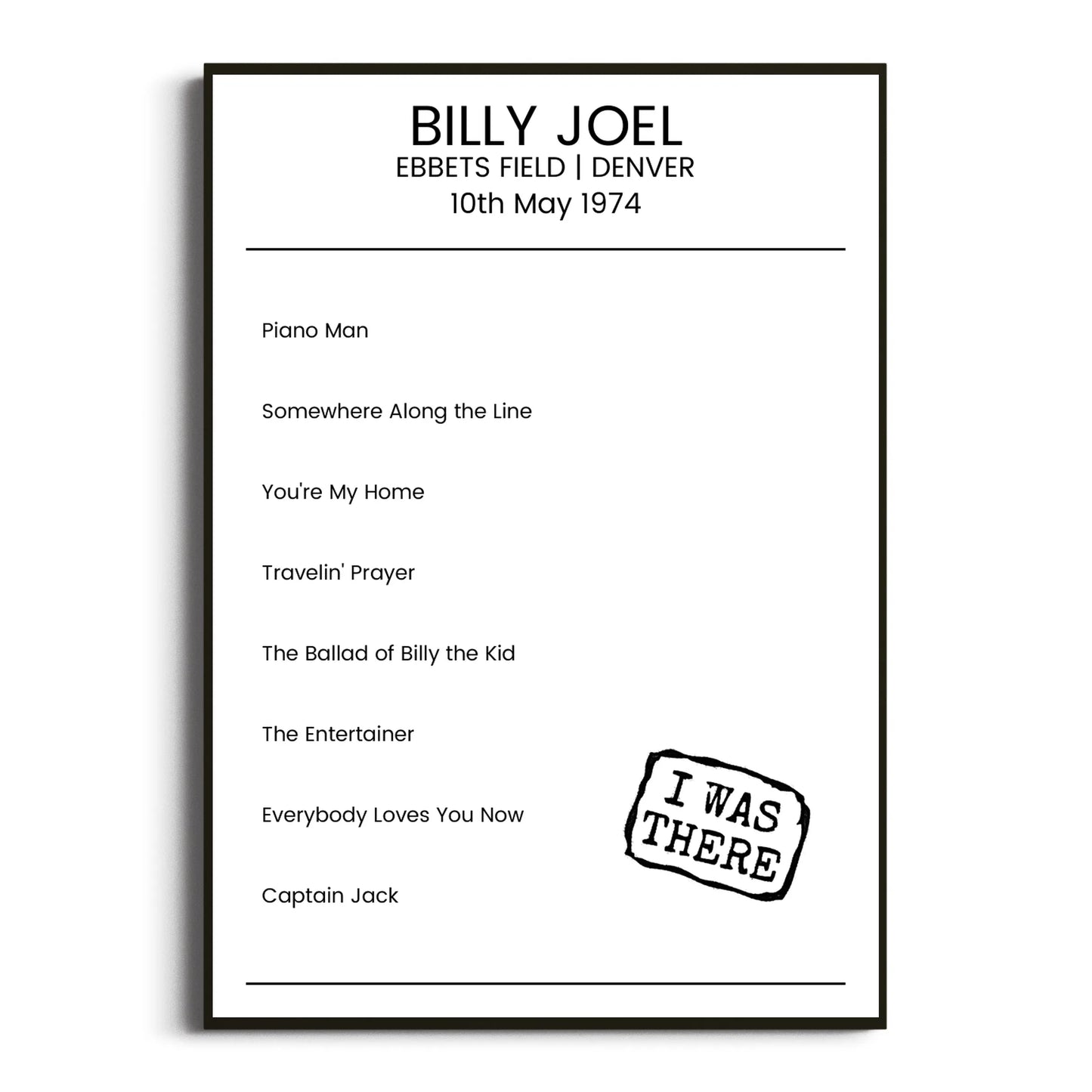 Billy Joel Denver 10 May 1974 Setlist Poster