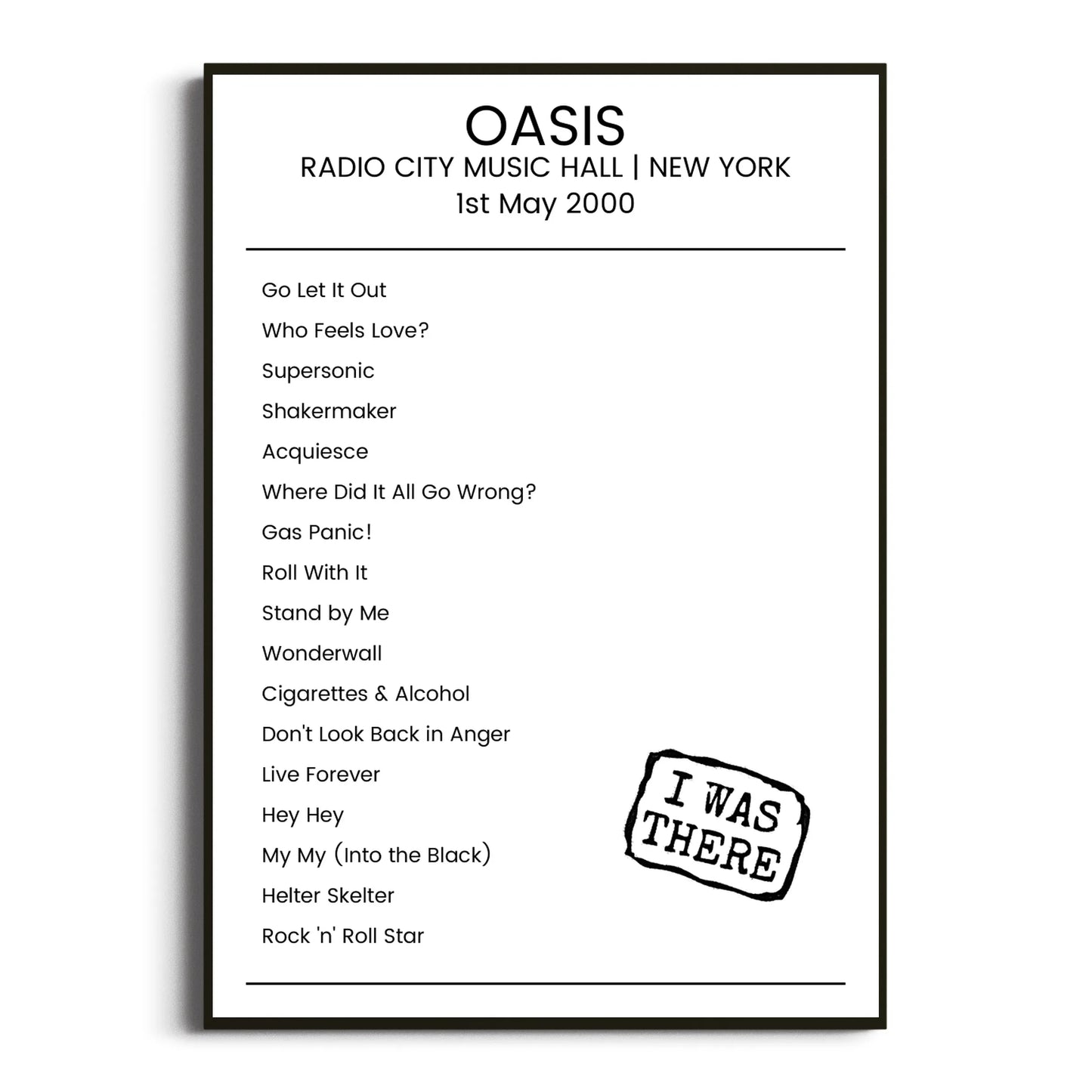 Oasis New York 01 May 2000 Setlist Poster