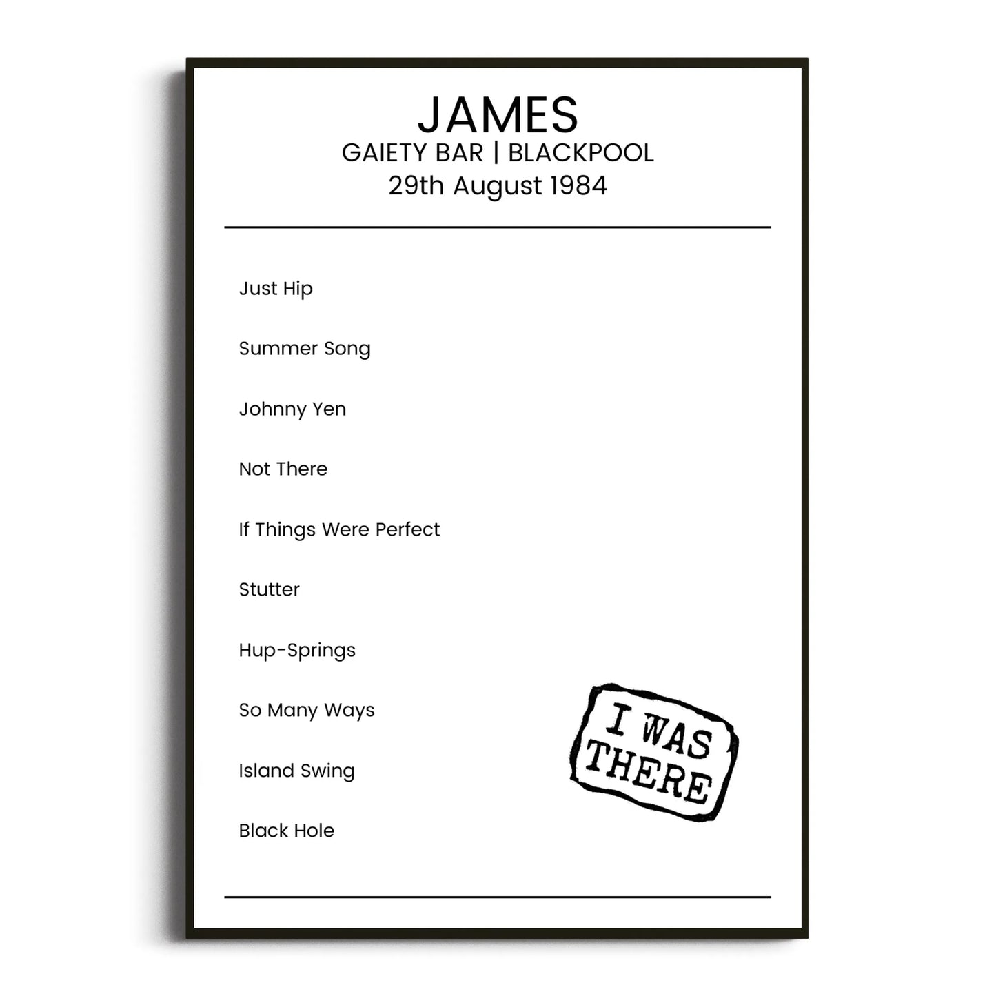 James Blackpool 29 August 1984 Setlist Poster