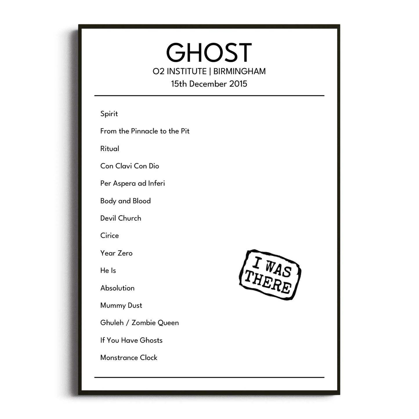 Ghost Birmingham 15 December 2015 Setlist Poster