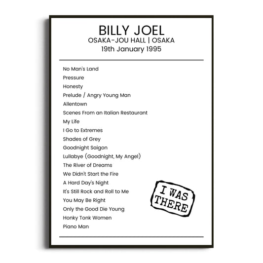 Billy Joel Osaka 19 January 1995 Setlist Poster