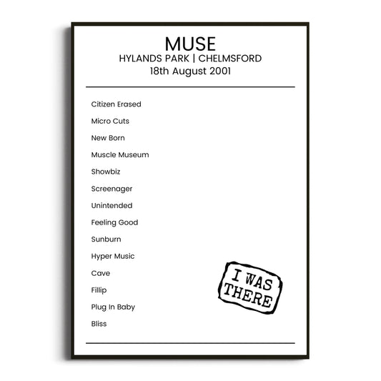 Muse Chelmsford 18 August 2001 Setlist Poster