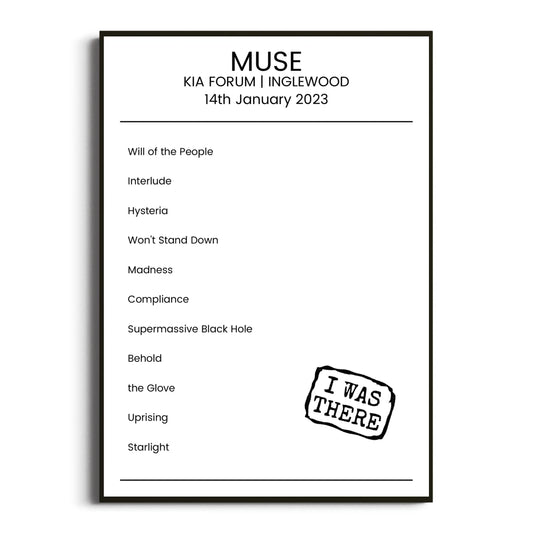 Muse Inglewood 14 January 2023 Setlist Poster