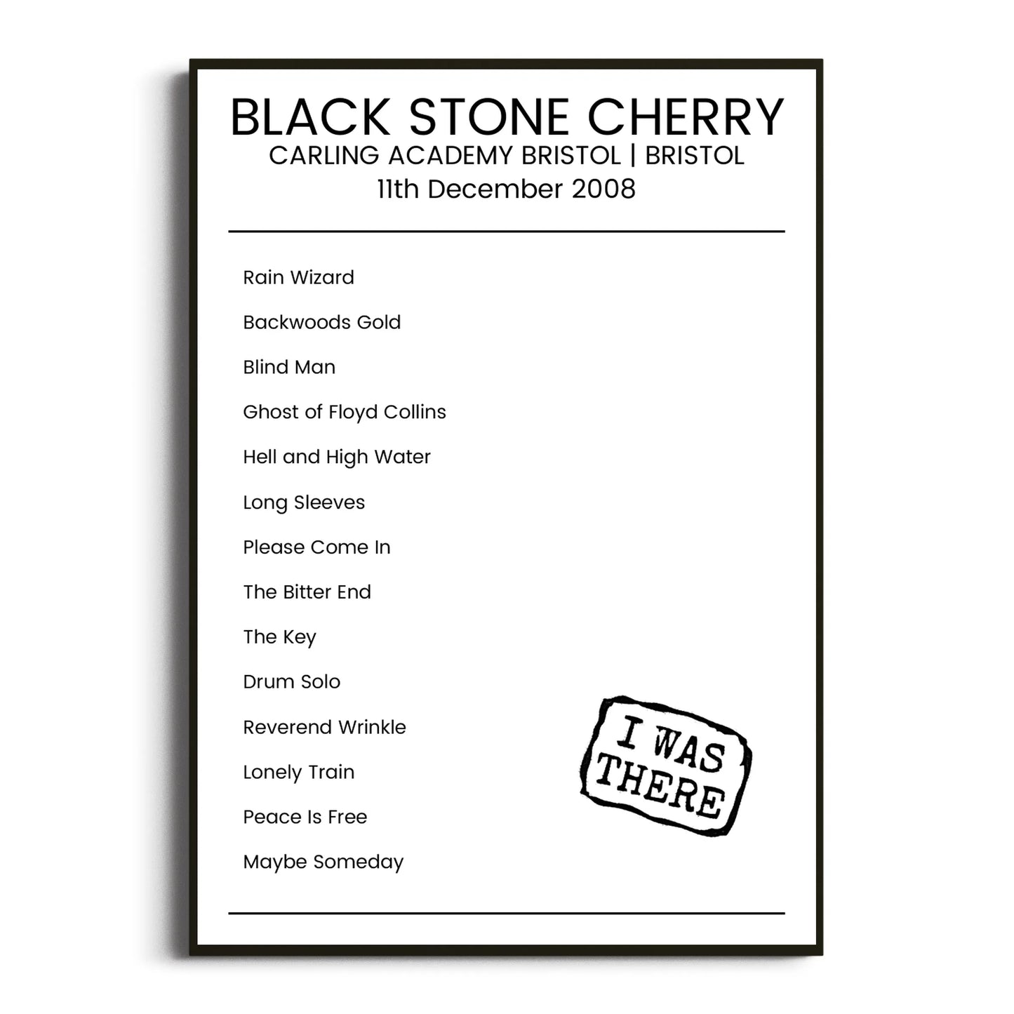 Black Stone Cherry Bristol 11 December 2008 Setlist Poster