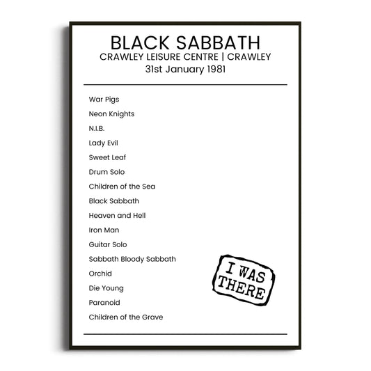 Black Sabbath Crawley 31 January 1981 Setlist Poster