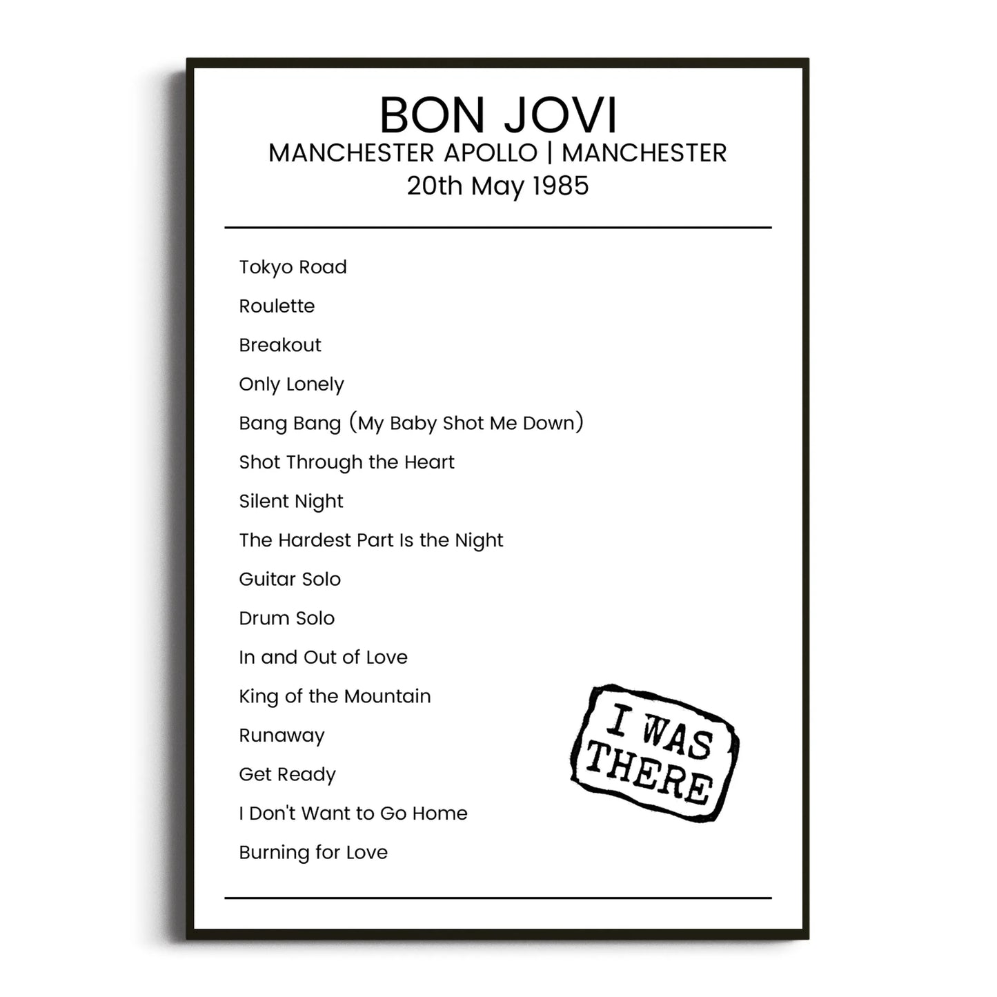 Bon Jovi Manchester 20 May 1985 Setlist Poster