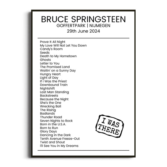 Bruce Springsteen Nijmegen 29 June 2024 Setlist Poster