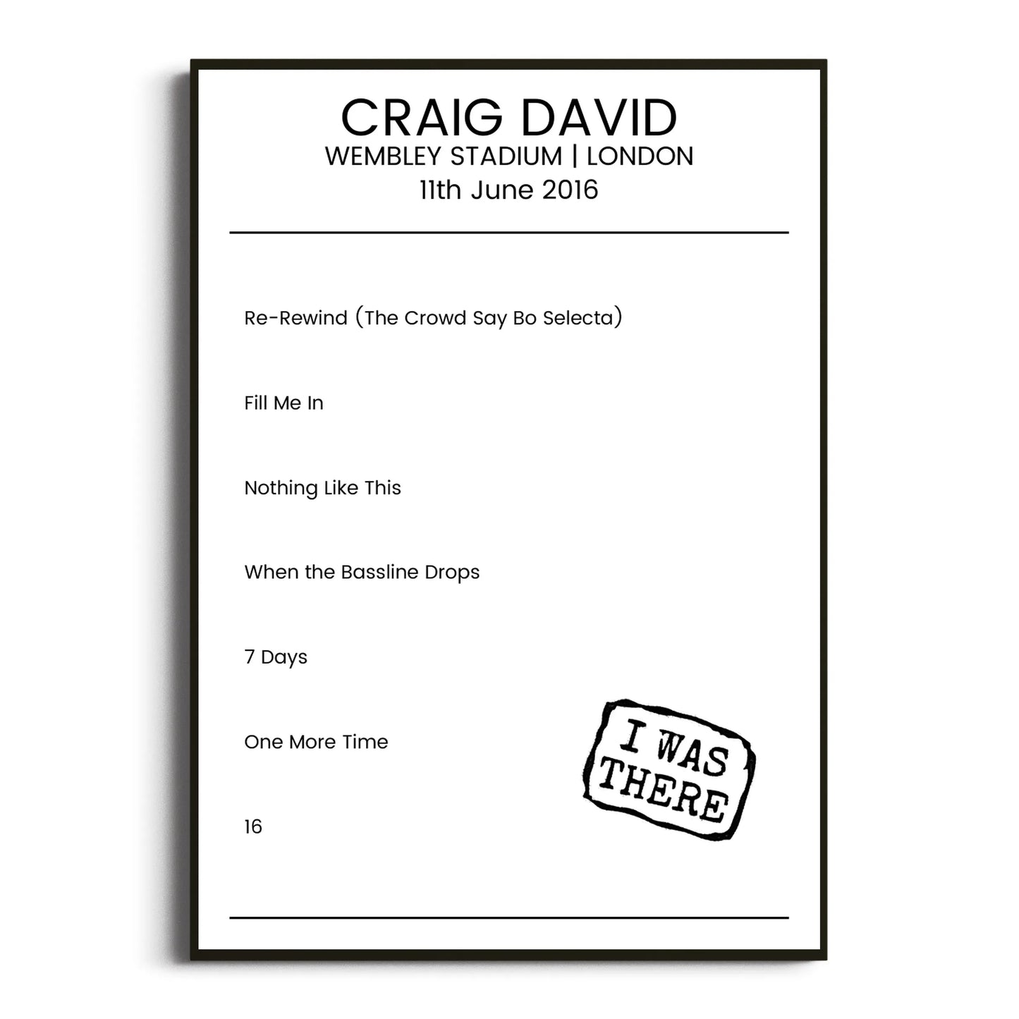 Craig David London 11 June 2016 Setlist Poster