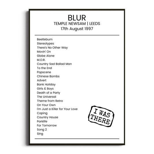 Blur Leeds 17 August 1997 Setlist Poster