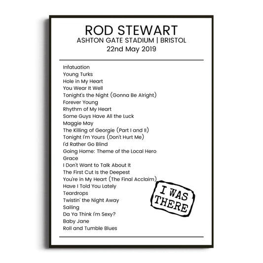 Rod Stewart Bristol 22 May 2019 Setlist Poster