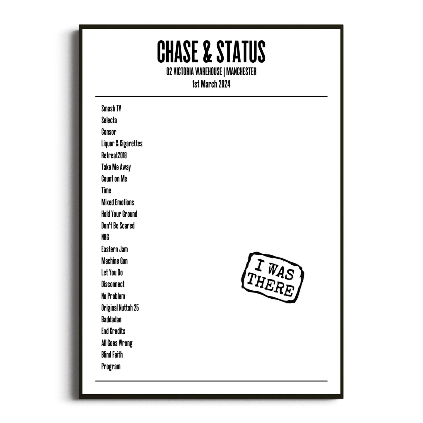 Chase & Status Manchester 01 March 2024 Setlist Poster