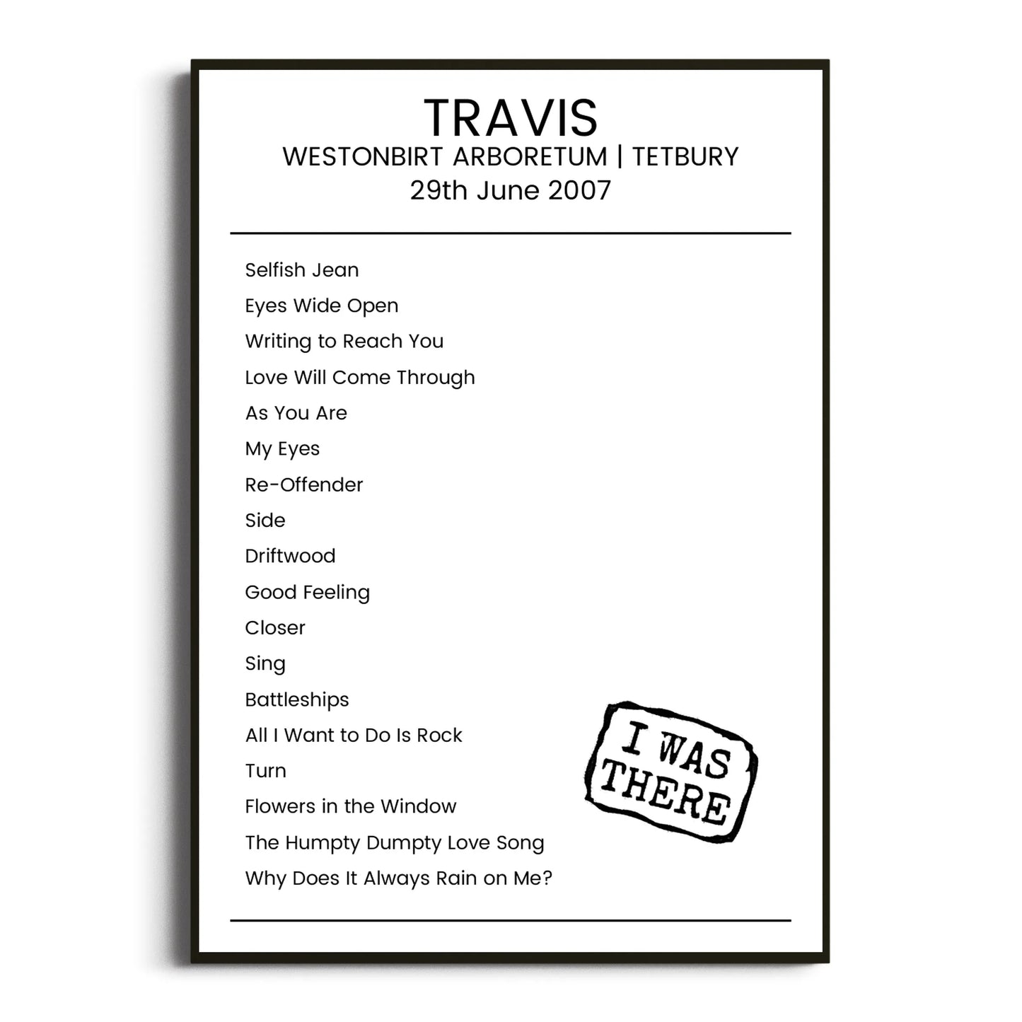 Travis Tetbury 29 June 2007 Setlist Poster