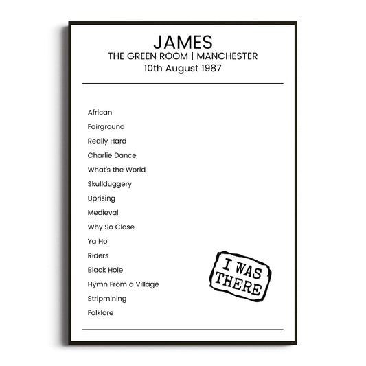 James Manchester 10 August 1987 Setlist Poster