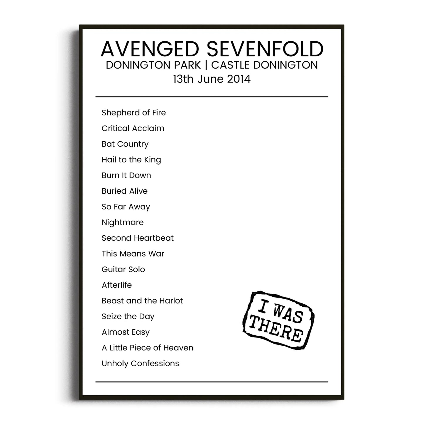 Avenged Sevenfold Castle Donington 13 June 2014 Setlist Poster