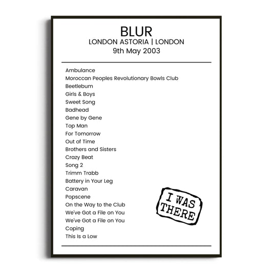 Blur London 09 May 2003 Setlist Poster