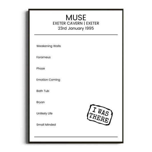 Muse Exeter 23 January 1995 Setlist Poster