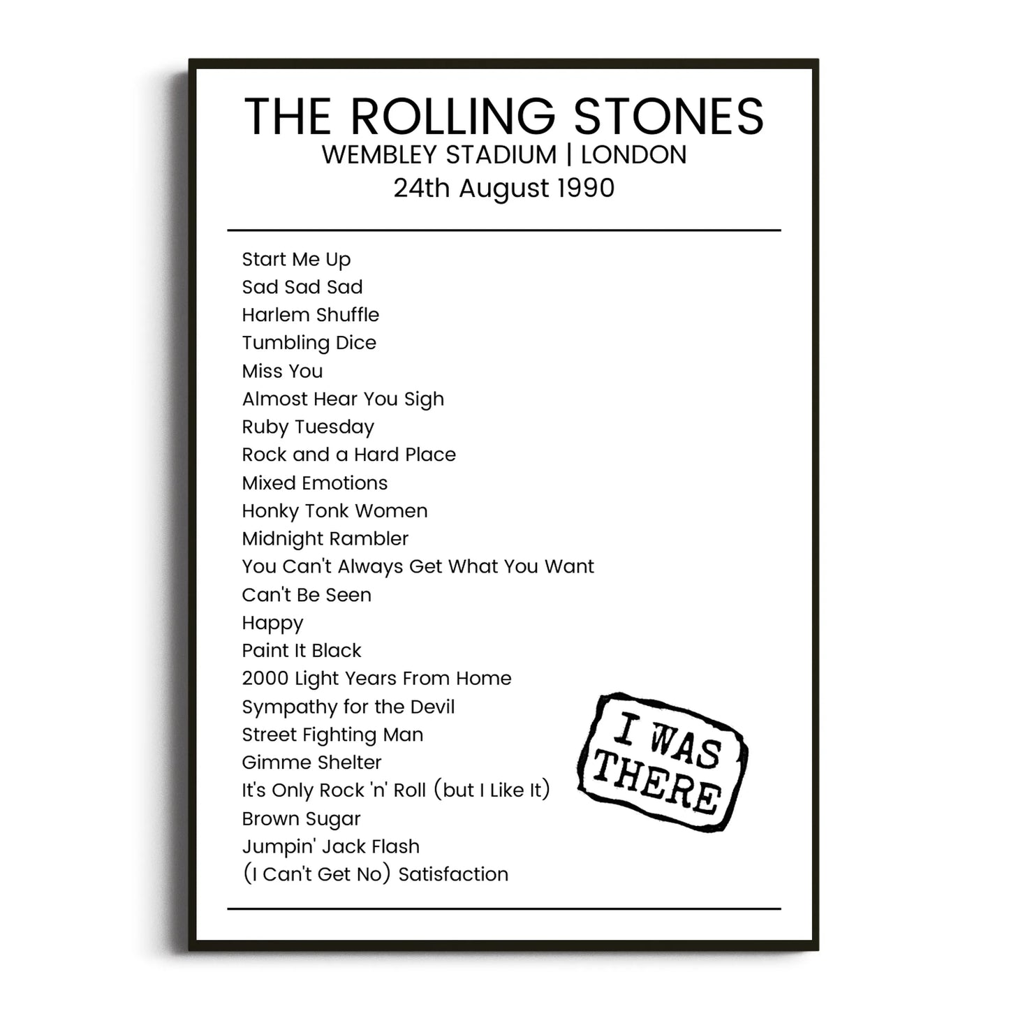 The Rolling Stones London 24 August 1990 Setlist Poster