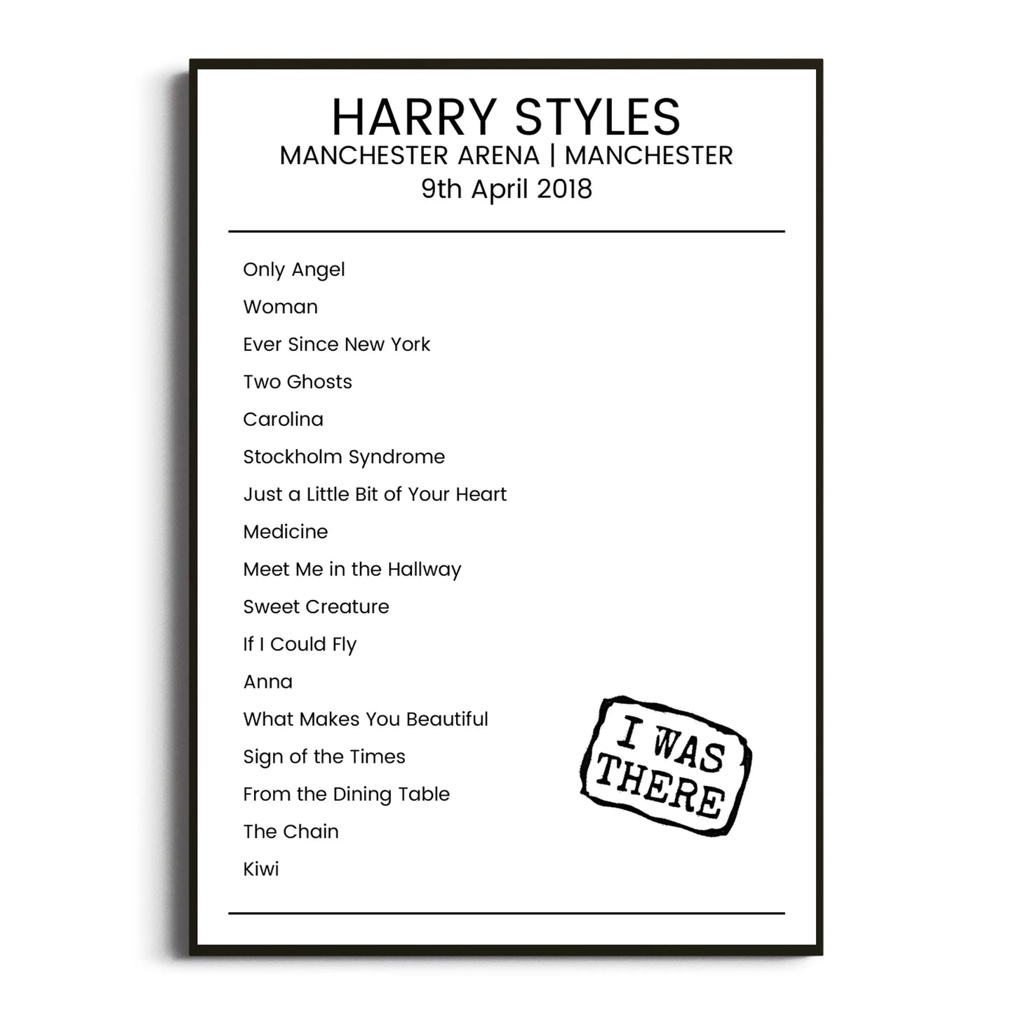 Harry Styles Manchester 09 April 2018 Setlist Poster