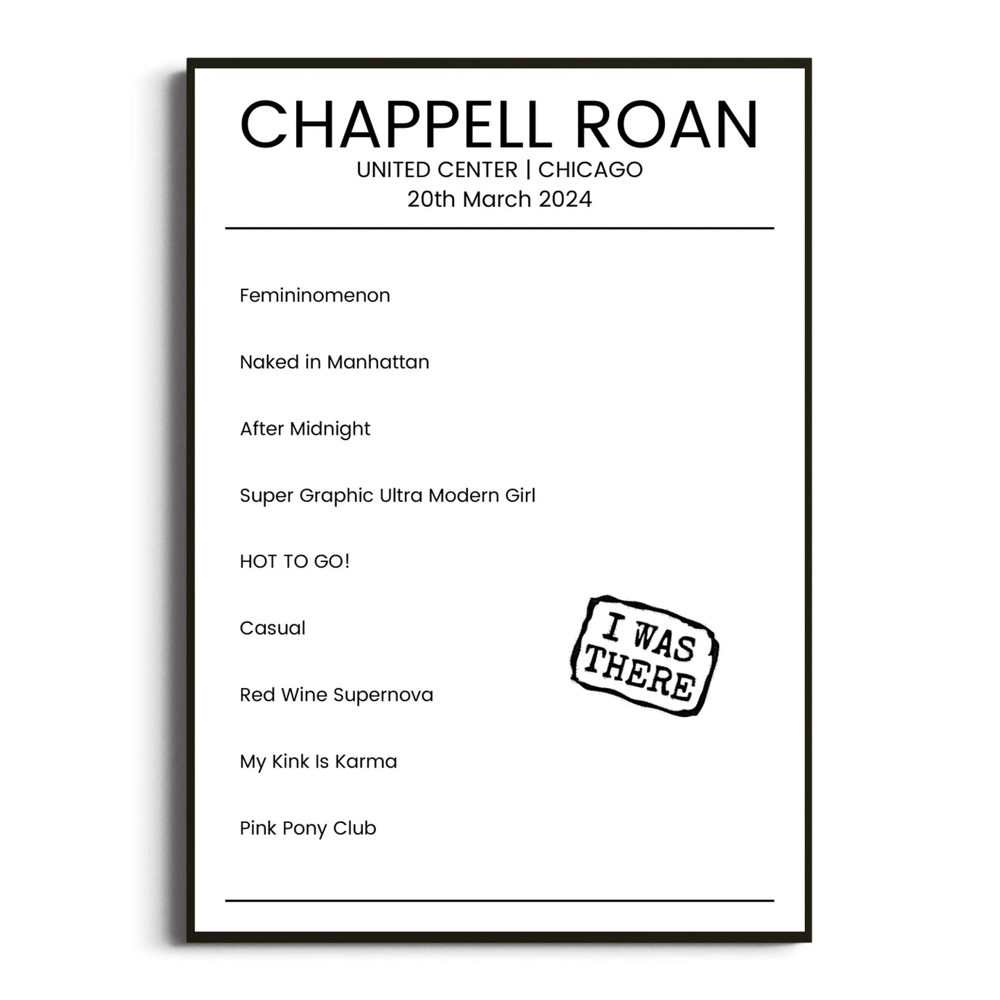 Chappell Roan Chicago 20 March 2024 Setlist Poster