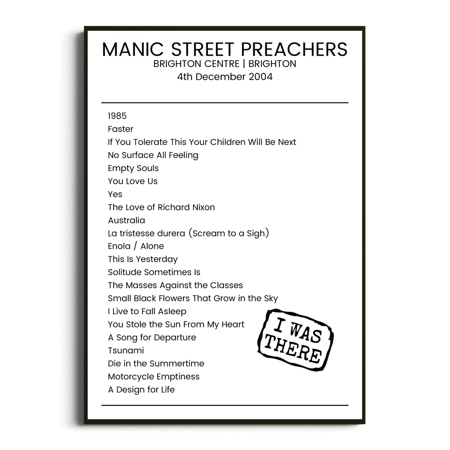 Manic Street Preachers Brighton 04 December 2004 Setlist Poster