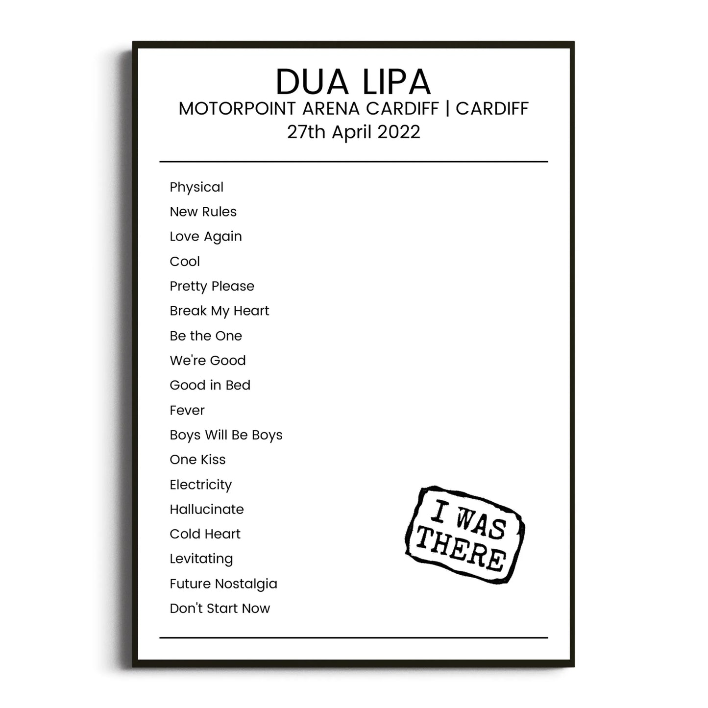 Dua Lipa Cardiff 27 April 2022 Setlist Poster