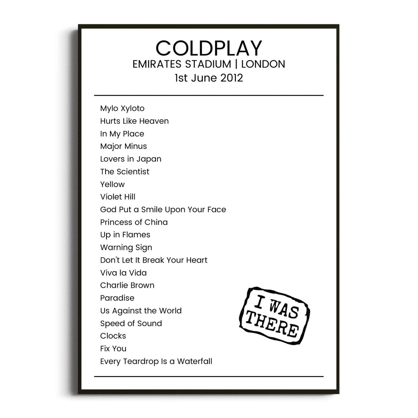 Coldplay London 01 June 2012 Setlist Poster