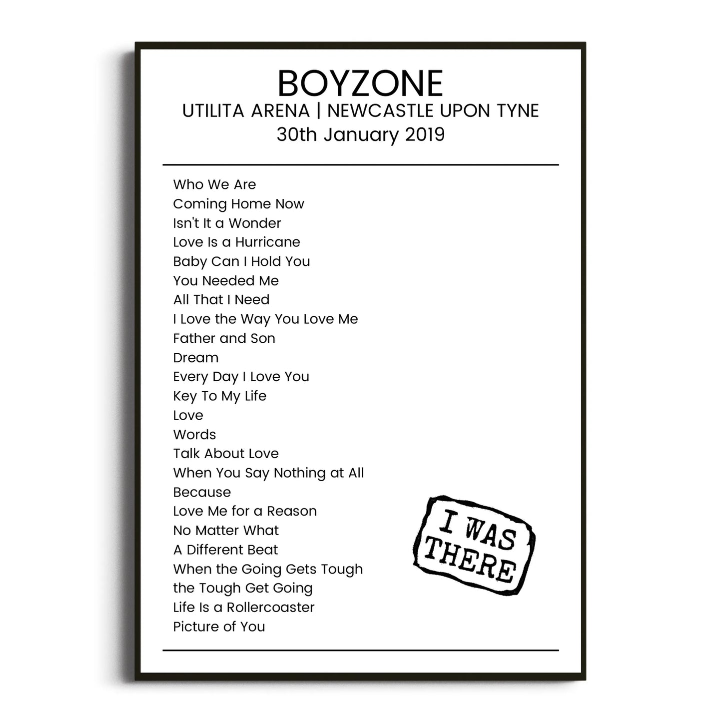 Boyzone Newcastle upon Tyne 30 January 2019 Setlist Poster