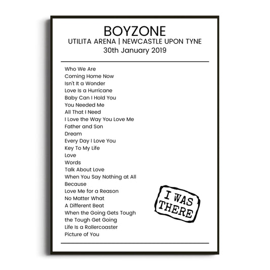 Boyzone Newcastle upon Tyne 30 January 2019 Setlist Poster