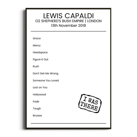 Lewis Capaldi London 13 November 2018 Setlist Poster